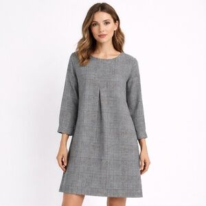 NWT L linen dress A line knee length black/white houndstooth made in Italy chic